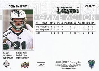 2010 Upper Deck Major League Lacrosse #70 Tony McDevitt Back